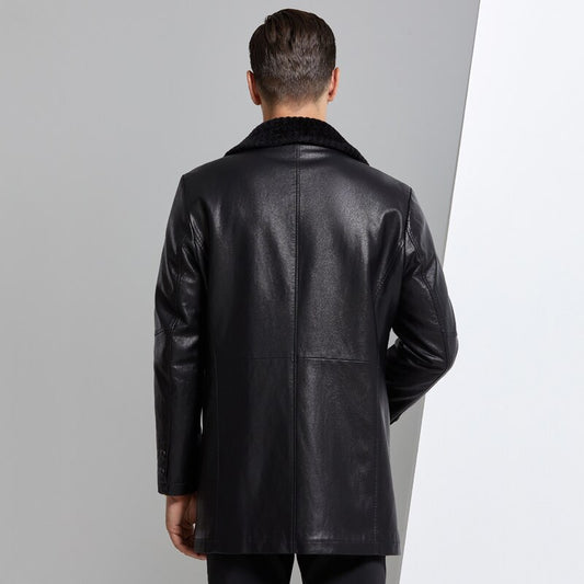 Genuine Leather Mid-length Coat Velvet Lining