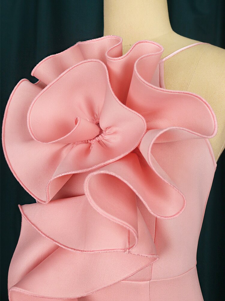 Pink Ruffles Bow Halter Sleeveless Mermaid Dress