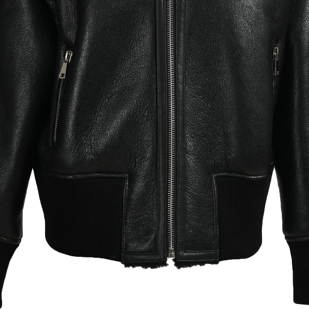 Genuine Leather Coat Shearling Liner Fur Collar Bombers