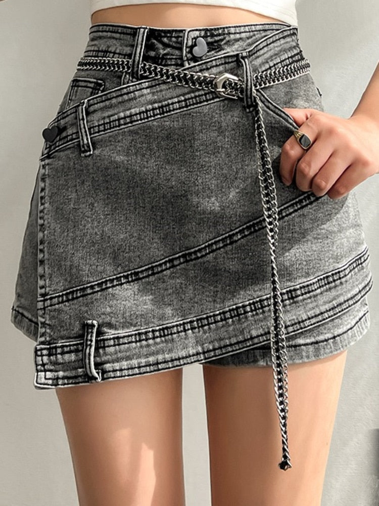 High Waist Irregular Skirts Denim Shorts
