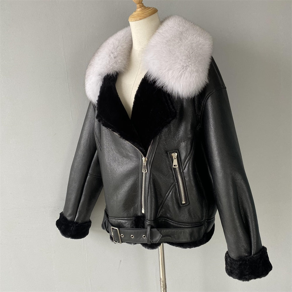 Genuine Leather Moto Jackets Shearling Liner