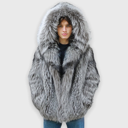 Sliver Hooded Real Fur Coats