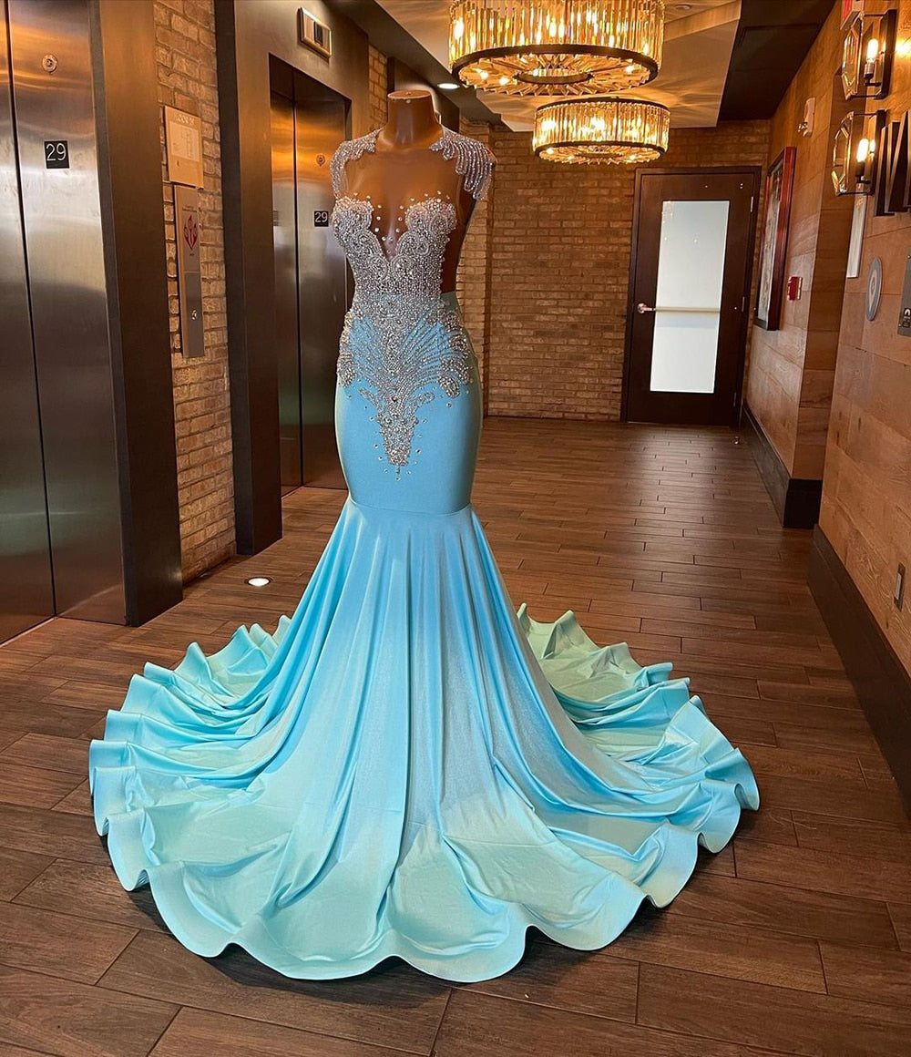 Luxury Diamond Mesh Deep V Mermaid Gala Gowns