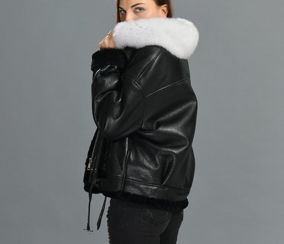 Genuine Leather Moto Jackets Shearling Liner