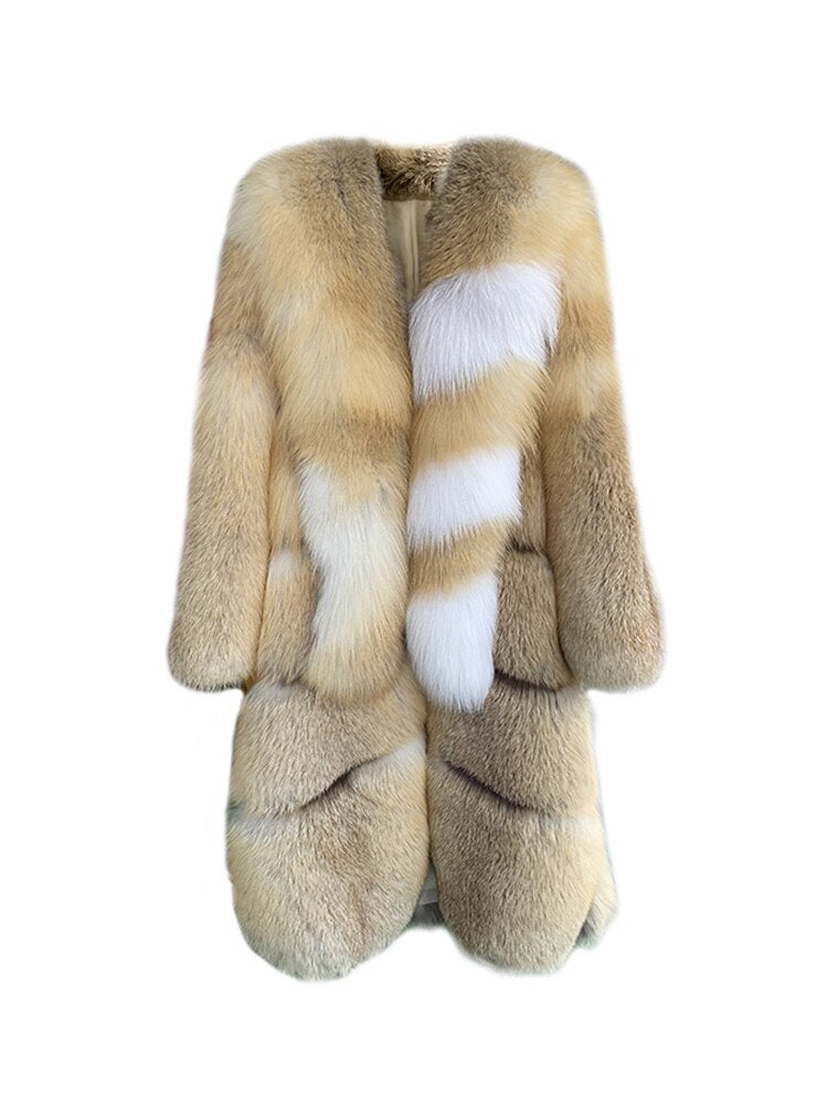 Long Thick Collar Real Fox Fur X-Long Coats