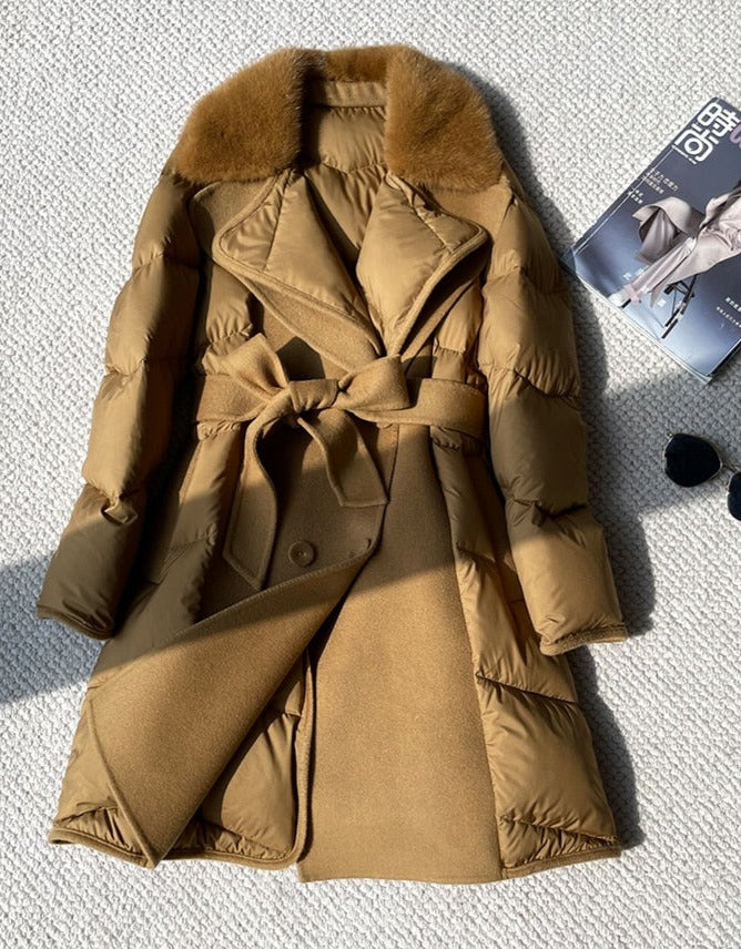 Cashmere Duck Down Mink Fur Collar Trench Coats