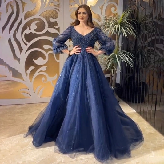 Luxury Beaded Long Sleeve Evening Dresses