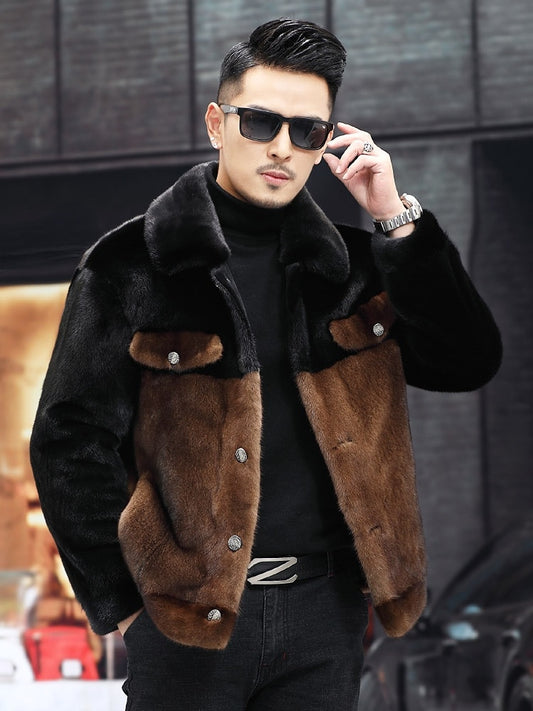 Two Tone Real Mink Fur Coat Short
