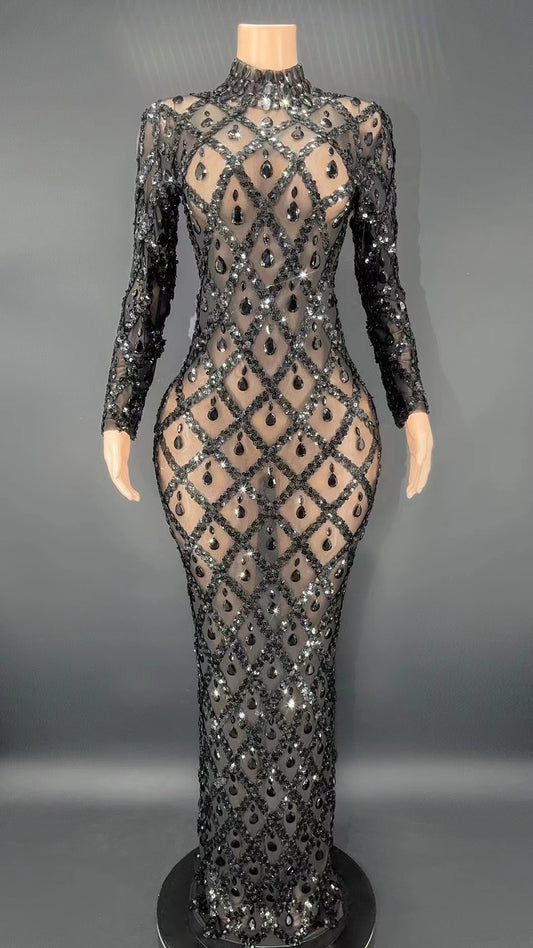 Black Rhinestones Full Wrap Dress