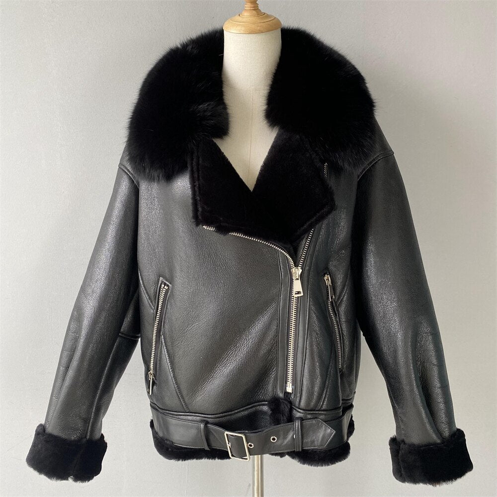 Genuine Leather Moto Jackets Shearling Liner