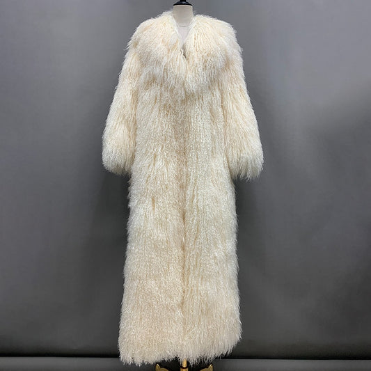 Real Mongolian Wool Fur Floor Length Coats