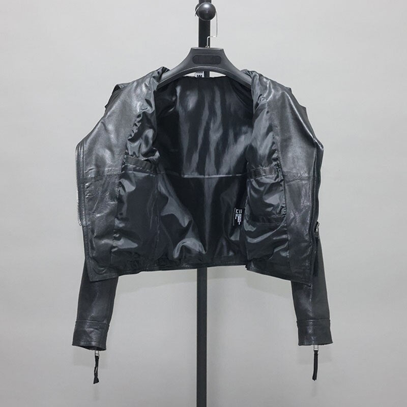 Genuine Leather Short Slim Moto Jacket