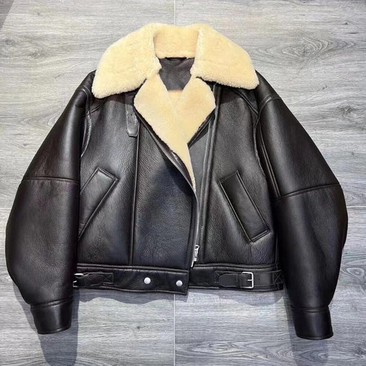 Genuine Leather Mongolia Sheep Shearling Coat Real Fur