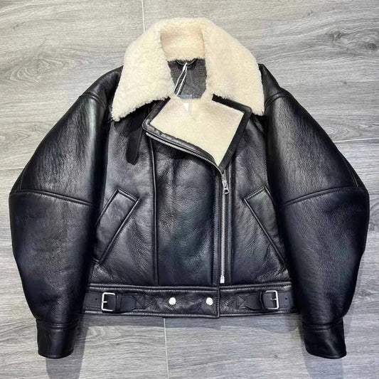 Genuine Leather Mongolia Sheep Shearling Coat Real Fur