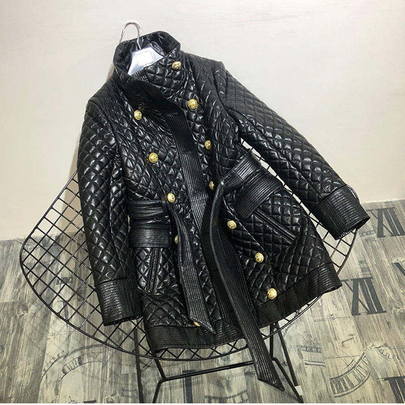 Genuine Leather Button Long Jacket