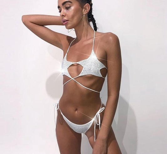 Shiny Star Halter String Tie Bikini Sets