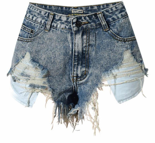 Torn High Waist Denim Shorts