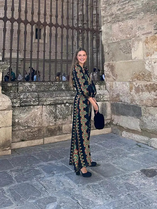 Shoulder Pads Puff Sleeve Bodysuit & Long Skirt Set