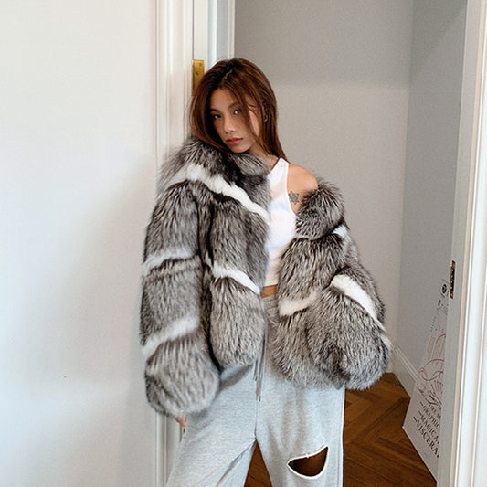 Silver & White Fur Fluff Coat