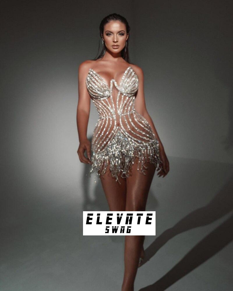 Silver Crystal Sleeveless Mini Dresses
