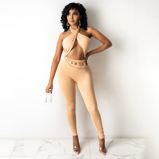 Criss Cross Hollow Halter Jumpsuits