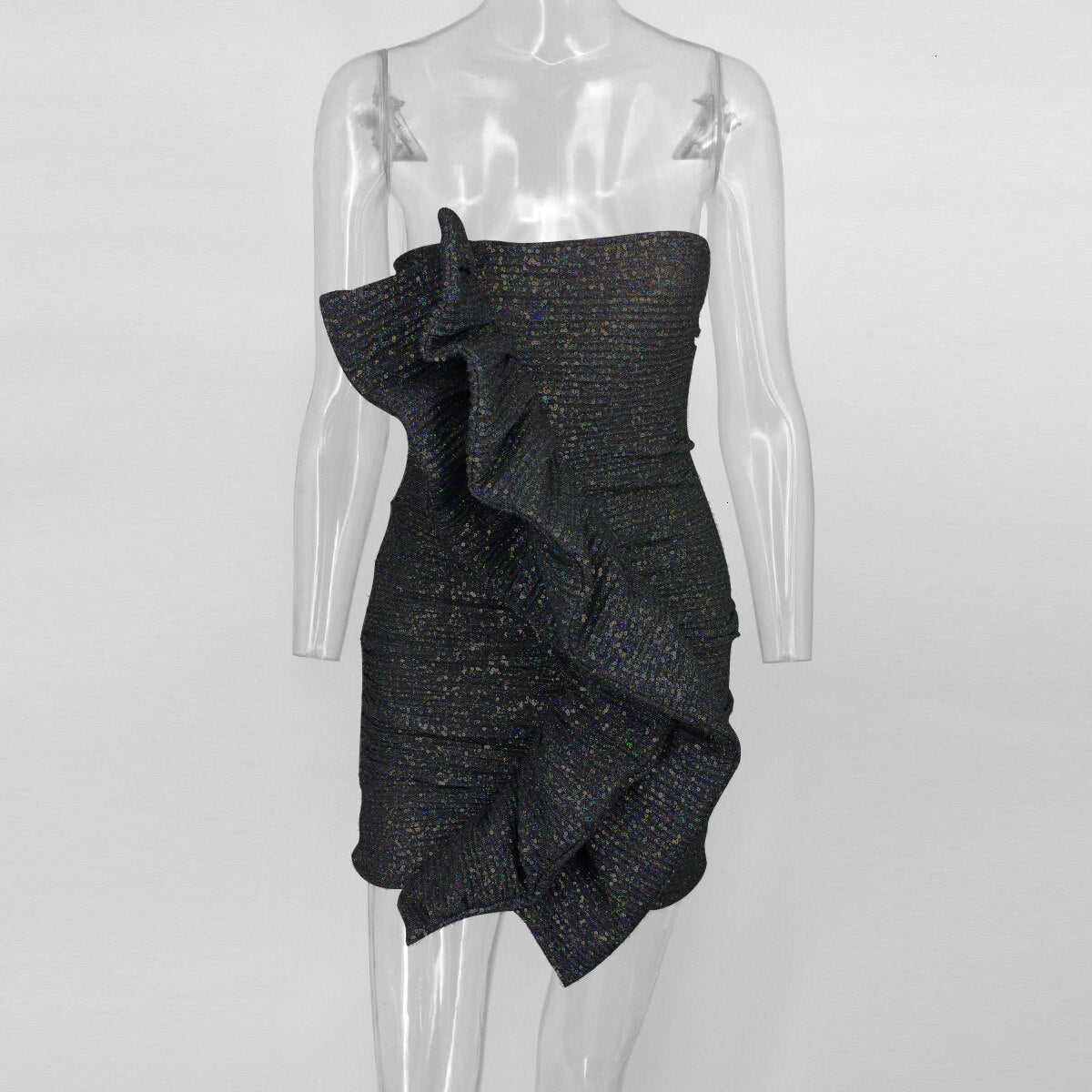 Body Ruffle Sequin Strapless Mini Dresses