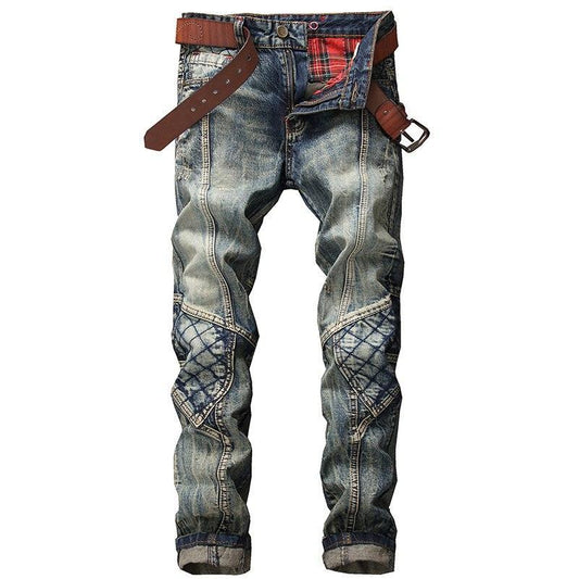 Checker Stained Moto Jeans