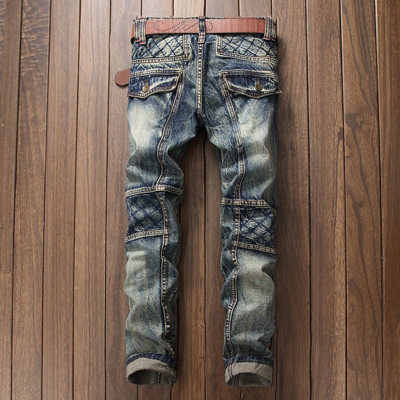 Checker Stained Moto Jeans
