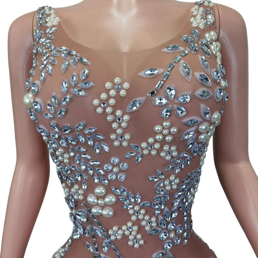 Rhinestone Sleeveless Sheer Floor Length Dress
