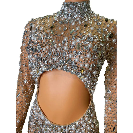 Rhinestones Pearls Hollow Long Dresses