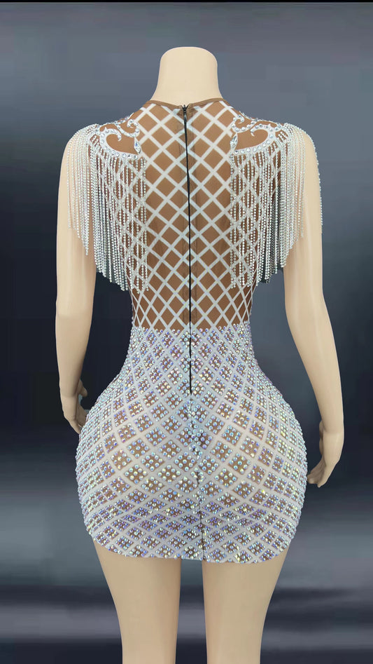 Rhinestone Wide-V Transparent Mini Dress