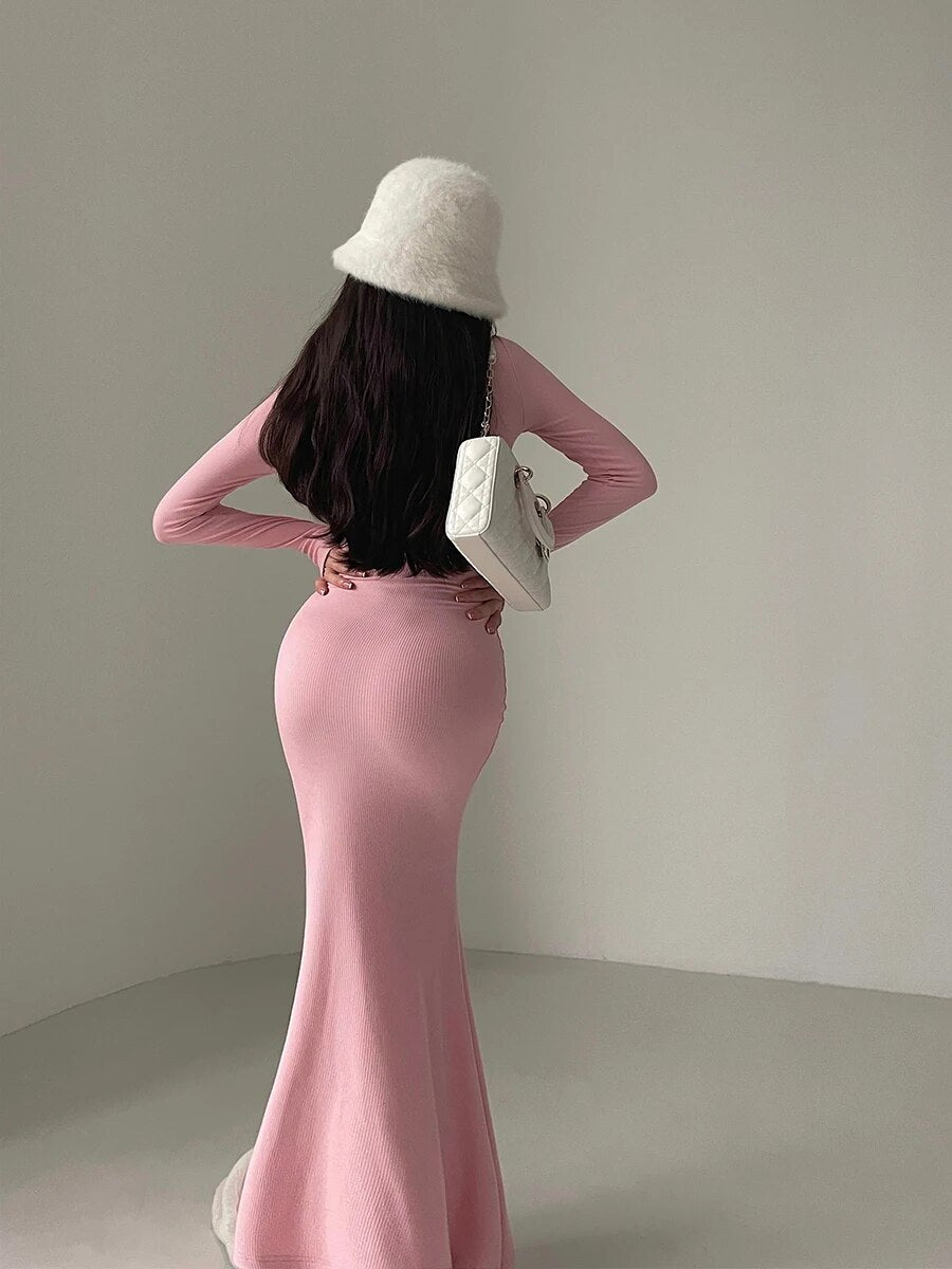 Long Sleeve Fishtail Maxi Dresses