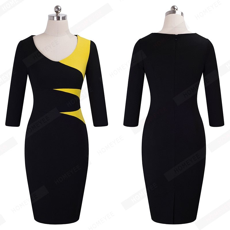 Color-block Contrast Fitted Bodycon Pencil Dresses