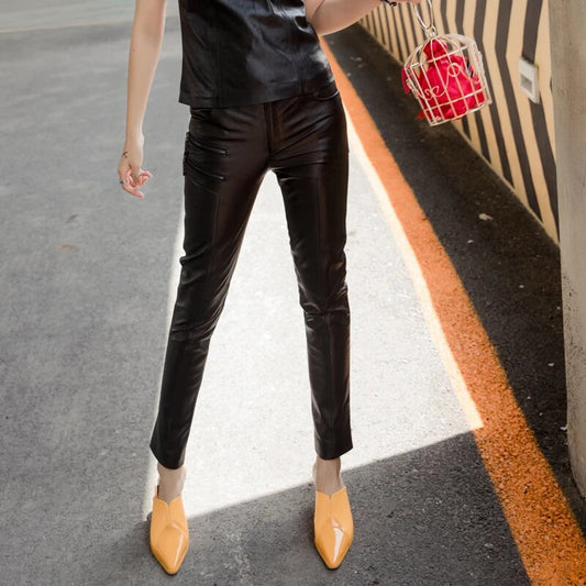 Genuine Leather Pants Slim Fit Spring