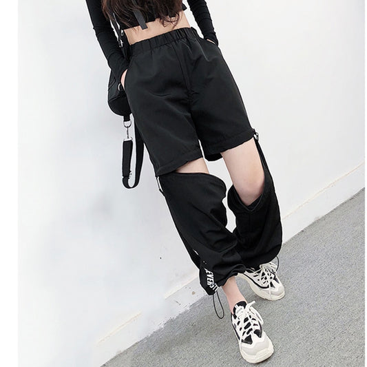 Zipper Knee High Waist Loose Pants Unisex