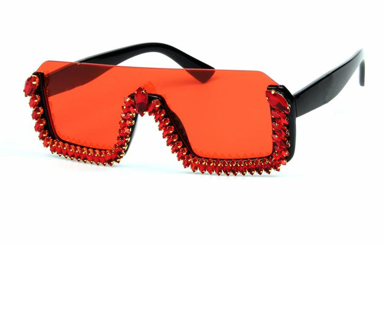 Square Bottom Frame Crystal Sunglasses