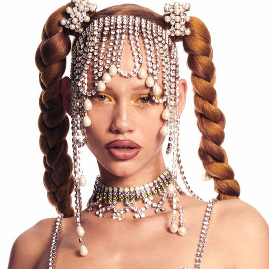 Rhinestone Long Tassel Chain Pearl Headdresses