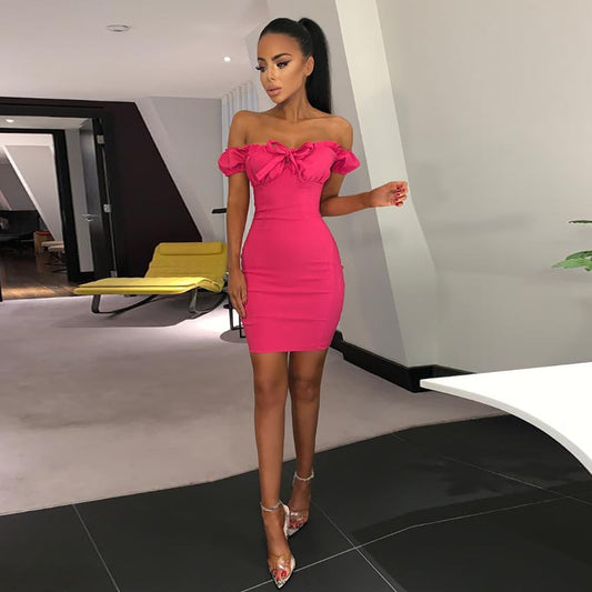 Off The Shoulder Bow Tie Mini Dress