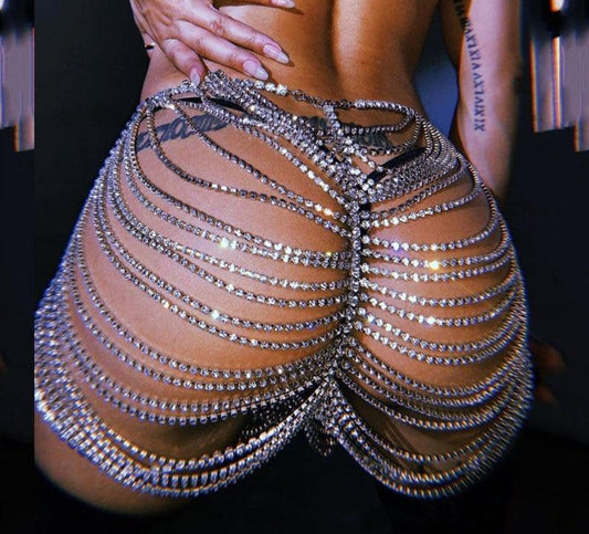 Handmade Shiny Rhinestones Mini Drape Skirt