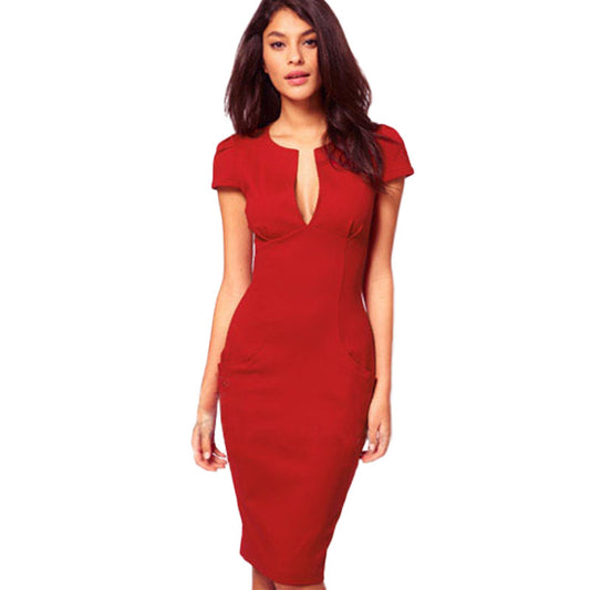 Deep V Knee-length Bodycon Slim Business Dresses