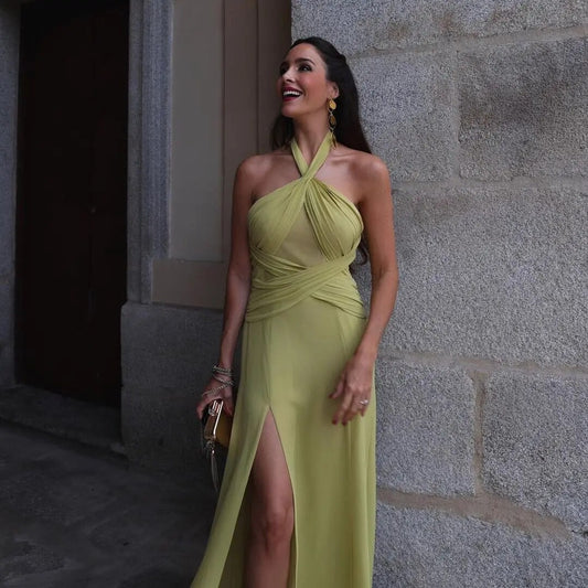 Halter Backless Side Slit Maxi Dress