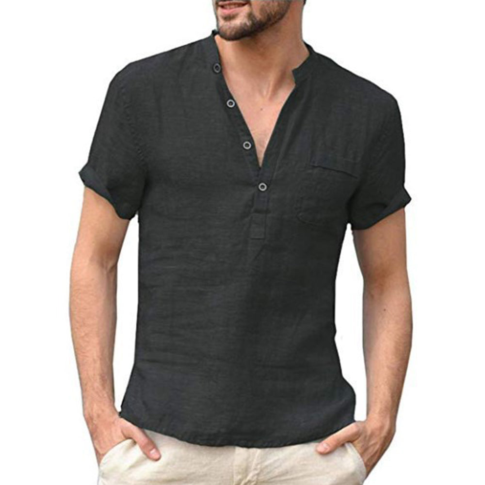 Short-Sleeved Cotton and Linen Shirt