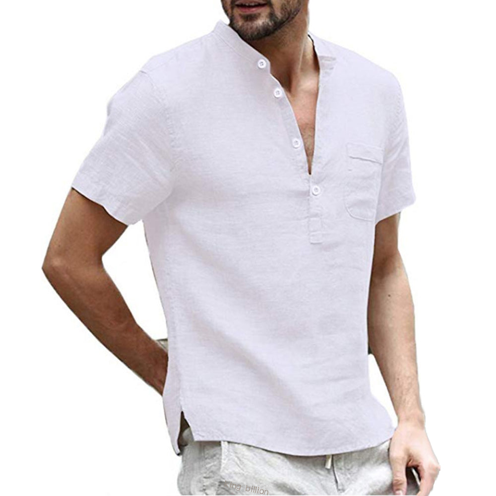 Short-Sleeved Cotton and Linen Shirt