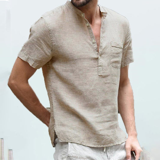 Short-Sleeved Cotton and Linen Shirt