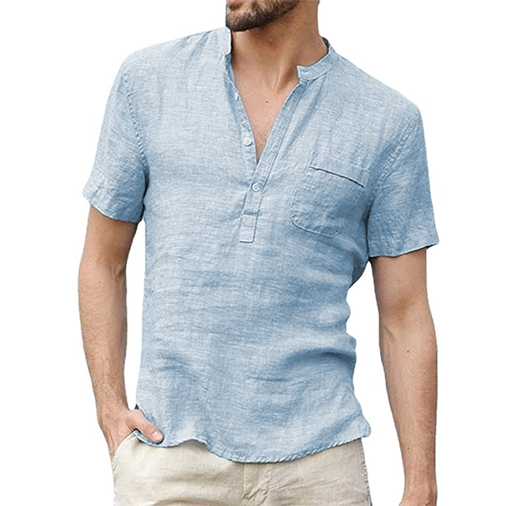 Short-Sleeved Cotton and Linen Shirt