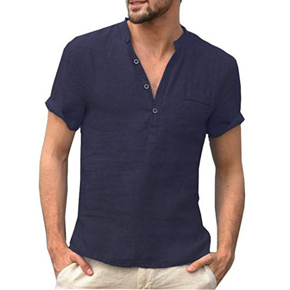 Short-Sleeved Cotton and Linen Shirt