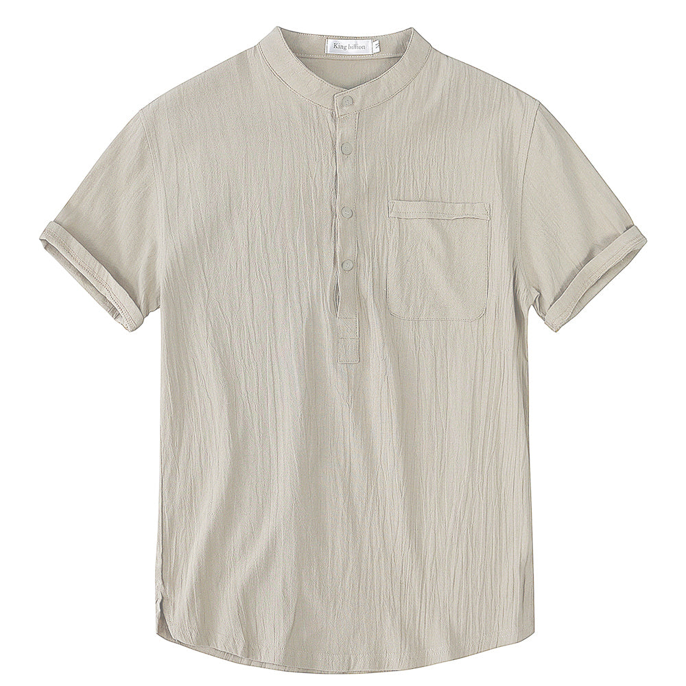 Short-Sleeved Cotton and Linen Shirt