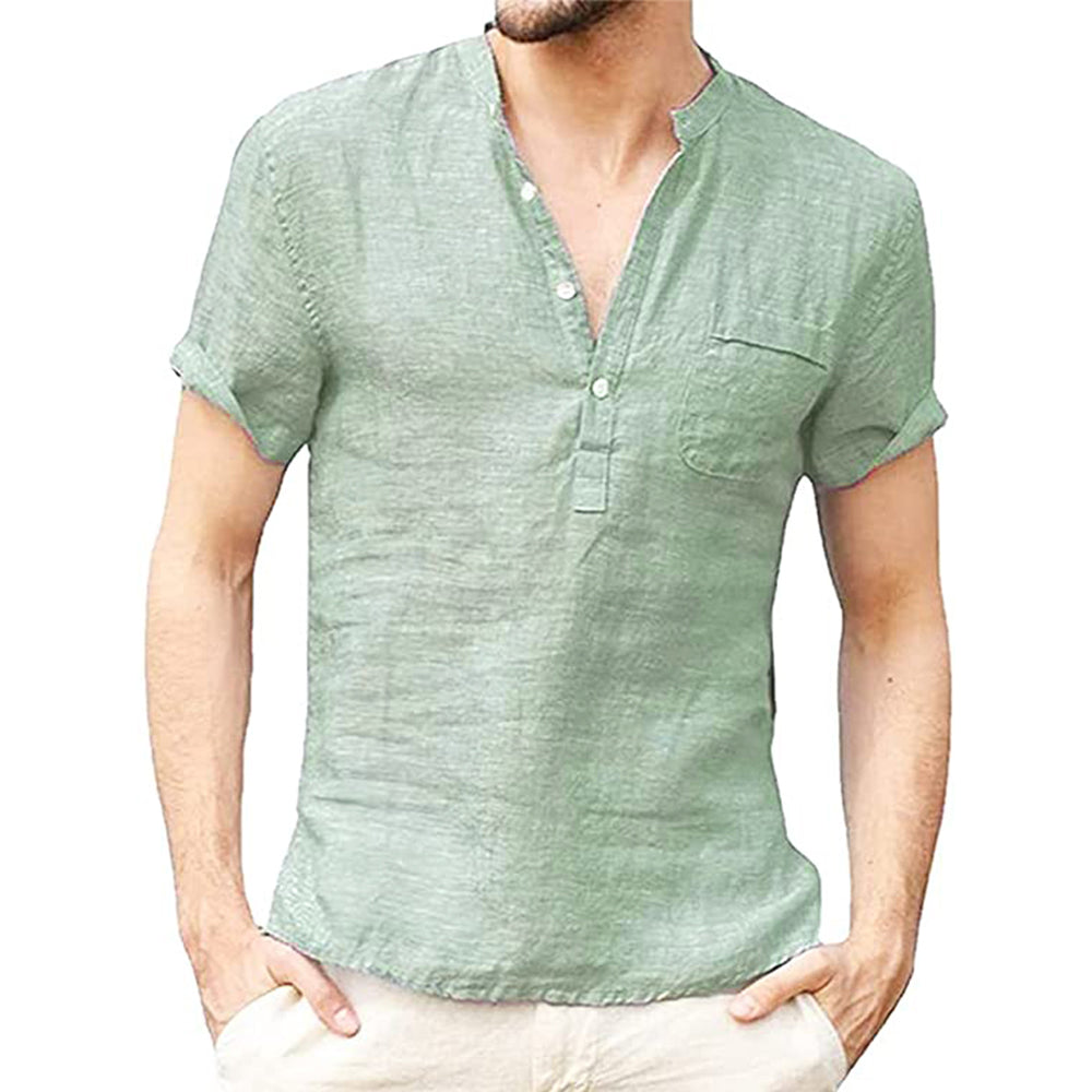 Short-Sleeved Cotton and Linen Shirt