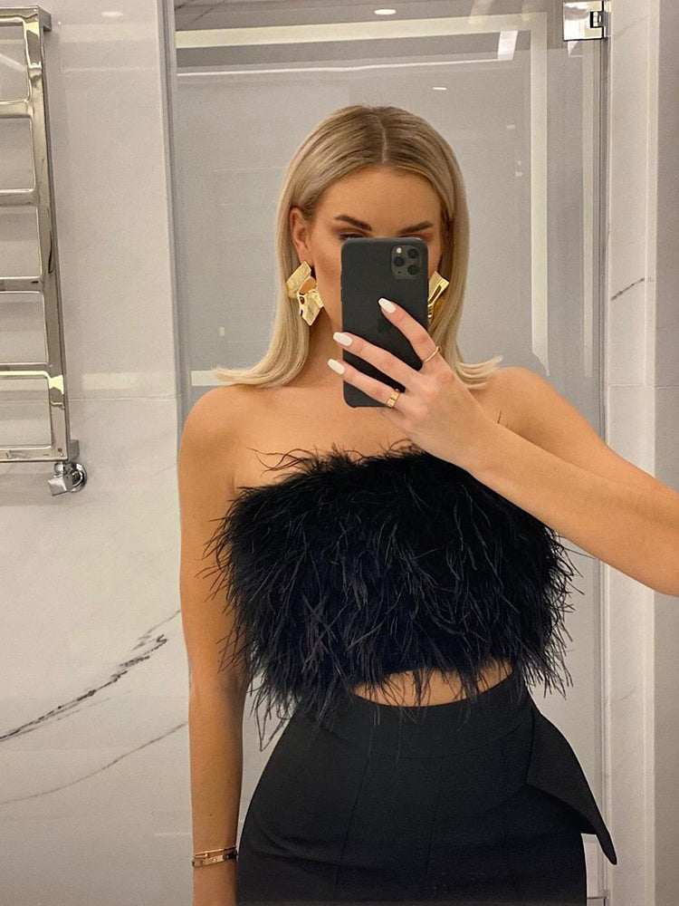 Ostrich Feather Tube Top Crops