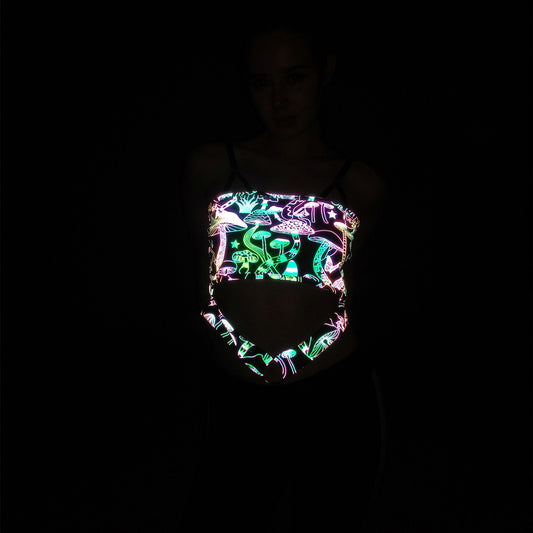Rainbow Reflective Glow Mushroom Crop Top
